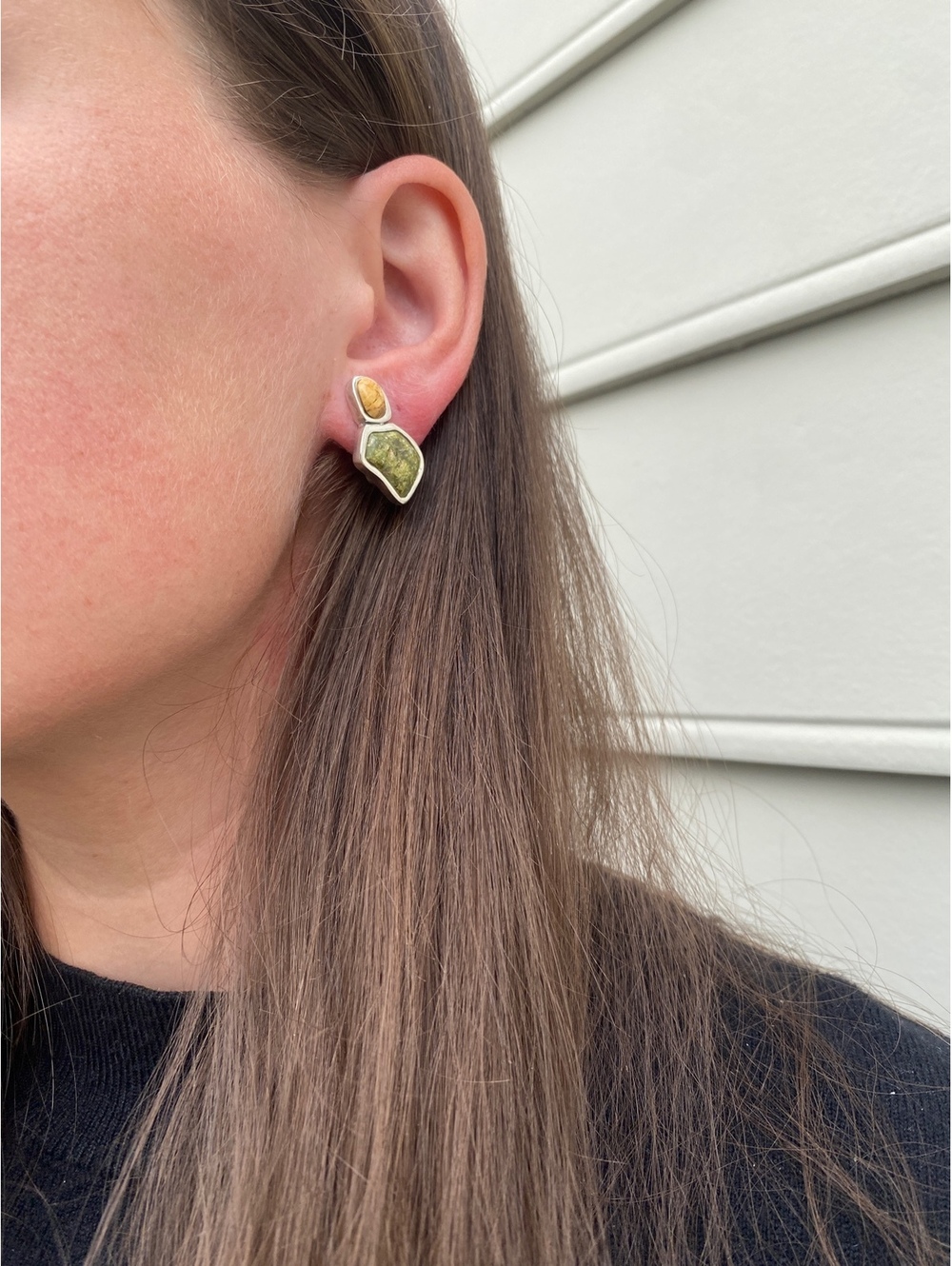 Vintage Sterling Silver Unique Stone Clip On Earrings
